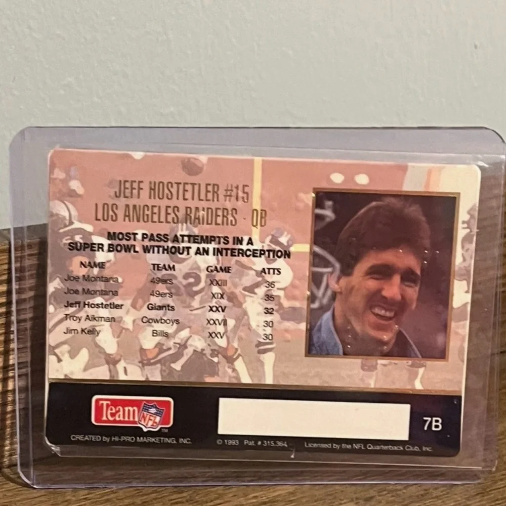 Braille Card 🏈 1993 Jeff Hostetler Los Angeles Raiders Football Card #7B